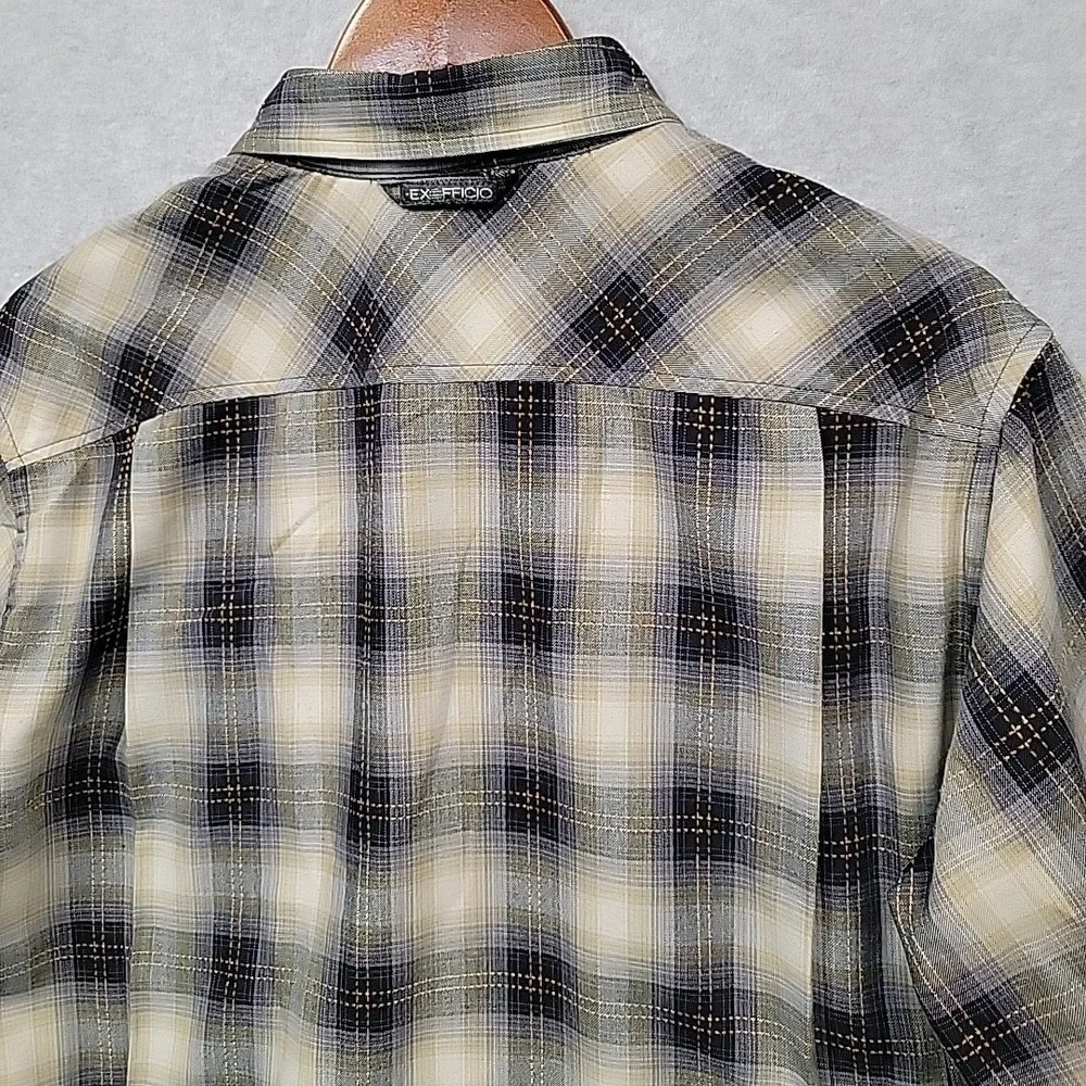 ExOfficio Travel Wear Shirt Mens Large Tan Plaid Long Sleeve Fishing Hiking
